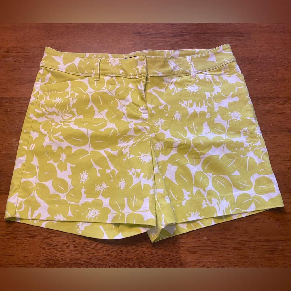 The Limited Lime Green and White Floral High-Waist Shorts